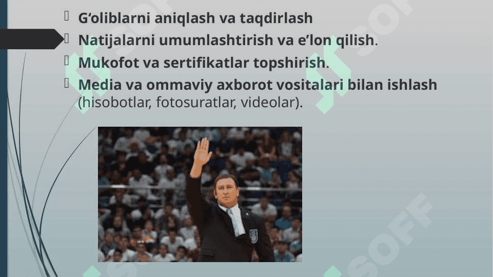Sport turlari bo'yicha musobaqalar  o'tkazish va hakamlik qilish 7