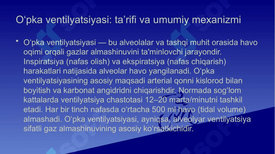 O’pka ventelatsiyasi . Insonda auskultatsiya 2