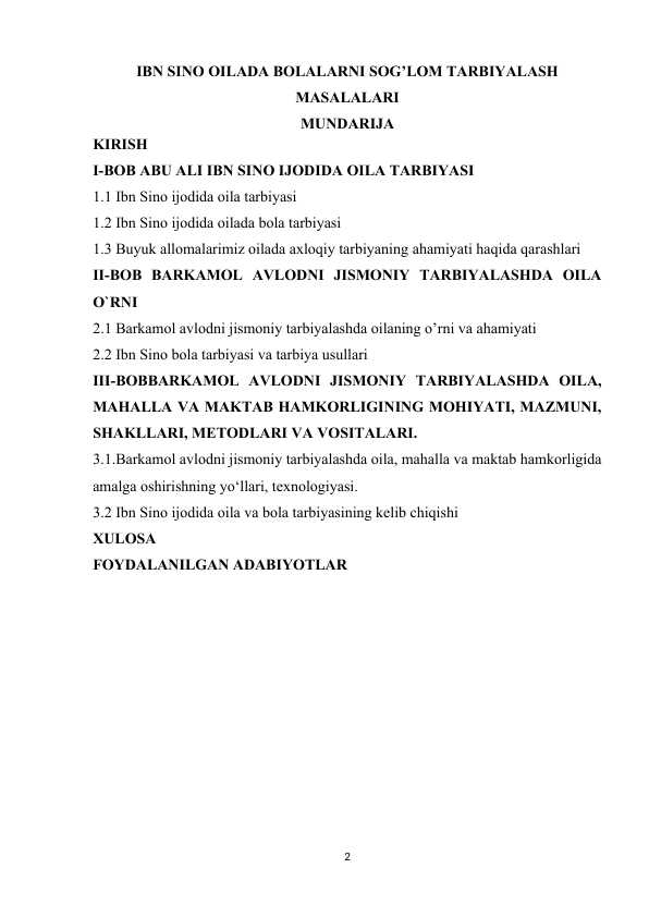 IBN SINO OILADA BOLALARNI SOG’LOM TARBIYALASH MASALALARI