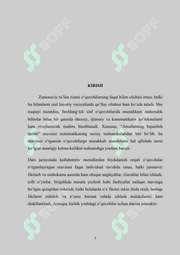 2- sinf matematika darslarida “Amallarning bajarilish tartibi” mavzusini yoritishda kollabarativ ko`nikmalarni rivojlantirish 3