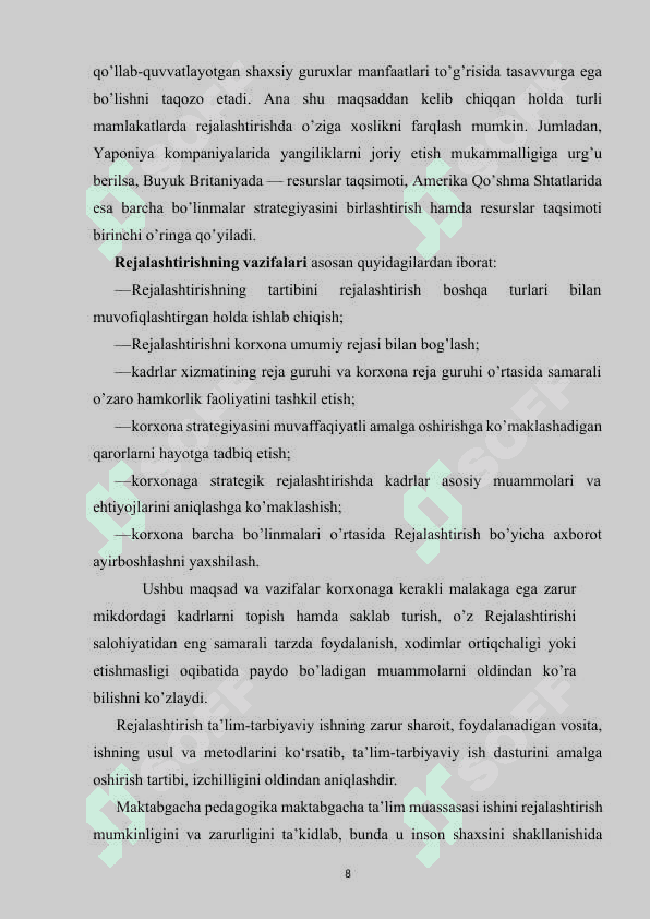 REJALASHTIRISHNING ASOSIY BOSQICHLARI VA TURLARI 7