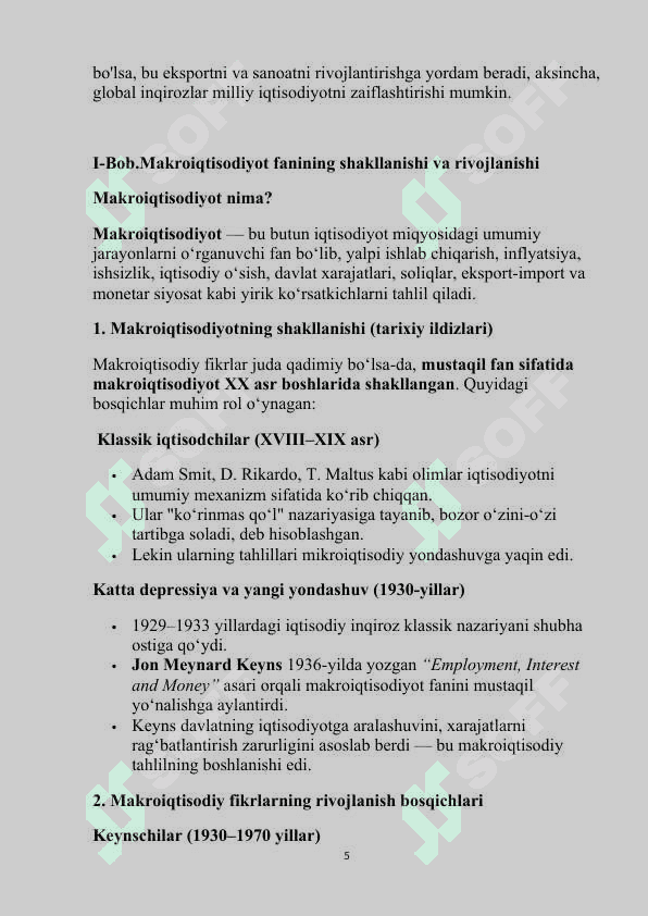 Makroiqtisodiyotning fan sitida shakllanishi va    rivojlanishi. 5