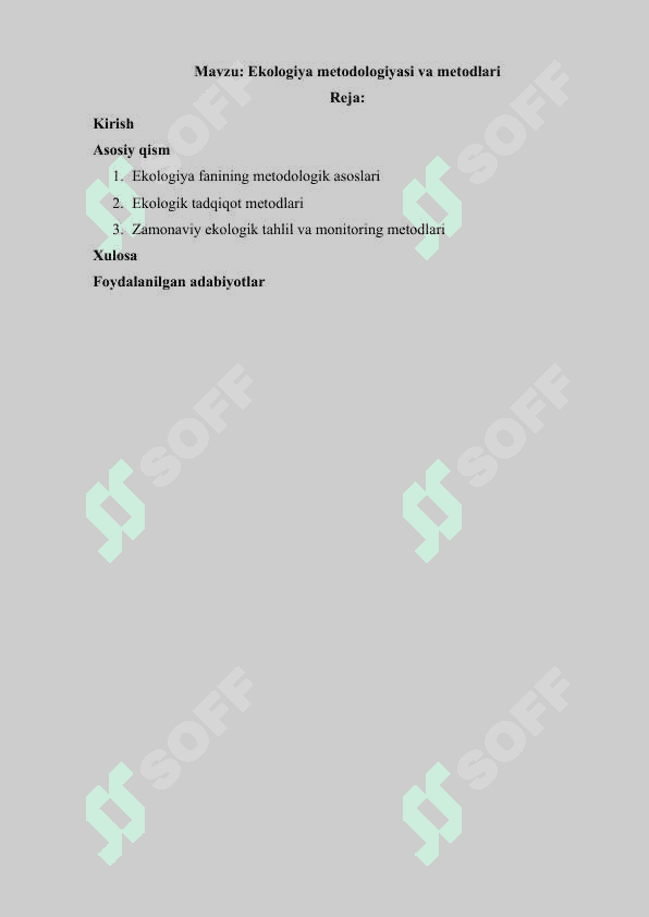 Ekologiya metodologiyasi va metodlari 2