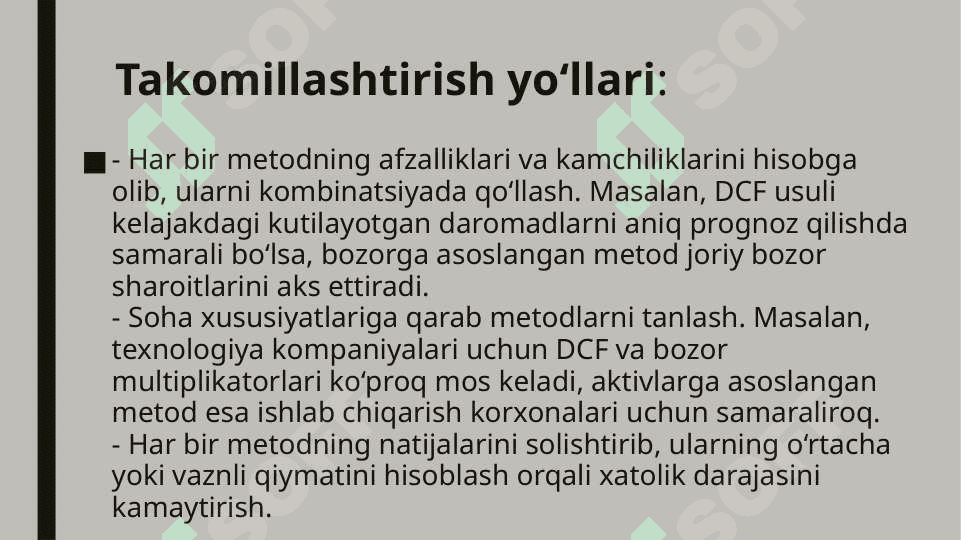 Biznesni baholash metodlarini takomillashtirish yollari 4