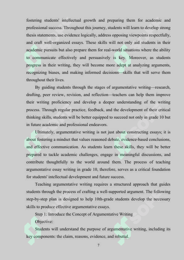 TEACHING ARGUMENTATIVE ESSAY WRITING IN GRADE 10 7