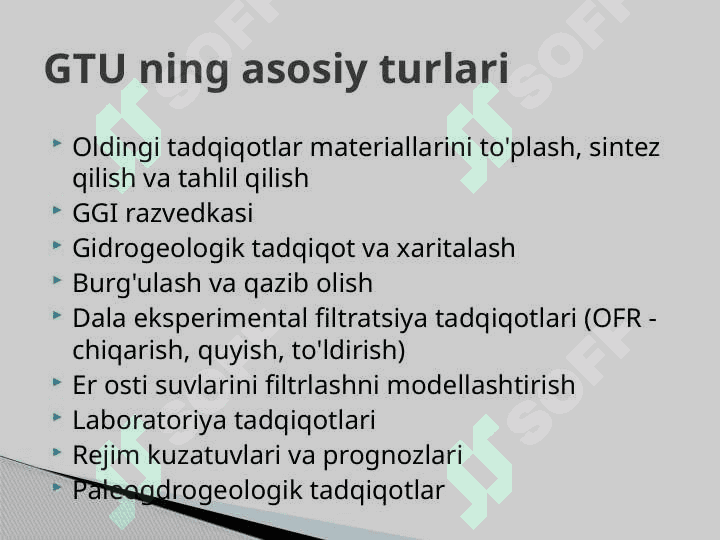 Gedregeologik tadqiqot uslublari ularni asosiy turlari ,strukturasi olib boorish prinsipi bosqichlari 4