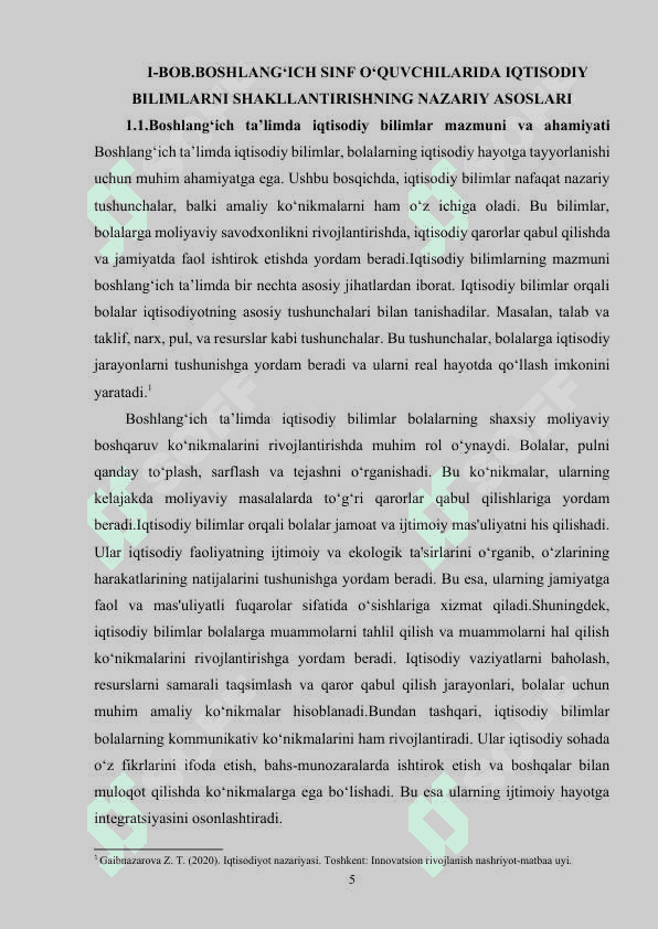 BOSHLANG'ICH SINFLARDA IQTISODIY MAZMUNDAGI MASALALARNI YECHIMINI O'RGATISH METODIKASI 5