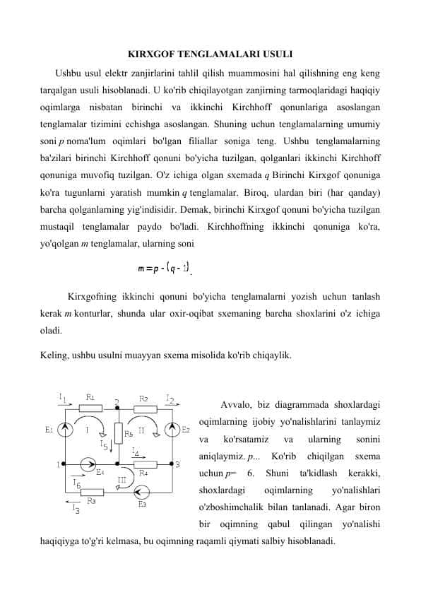 KIRXGOF TENGLAMALARI USULI