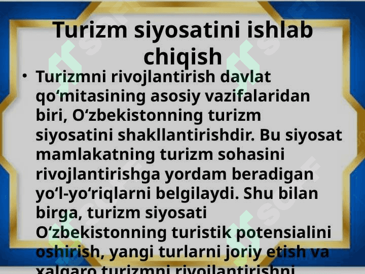 Turizmni rivojlantirish davlat qo’mitasining  vazifalari nimalardan iborat 3