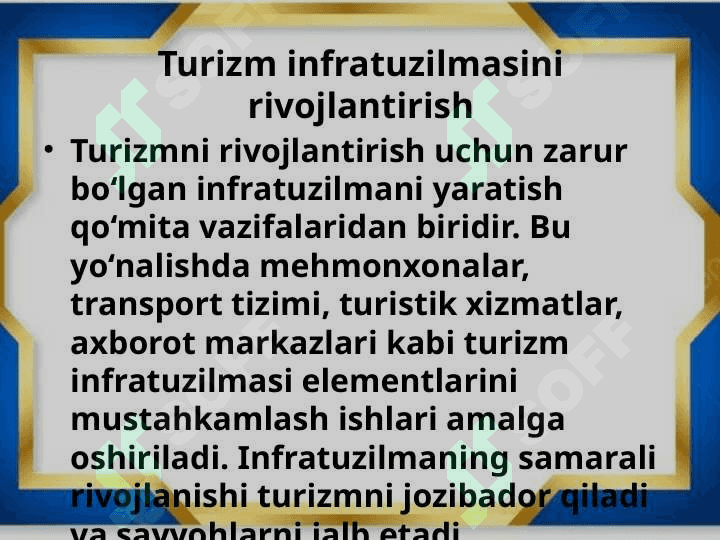 Turizmni rivojlantirish davlat qo’mitasining  vazifalari nimalardan iborat 4