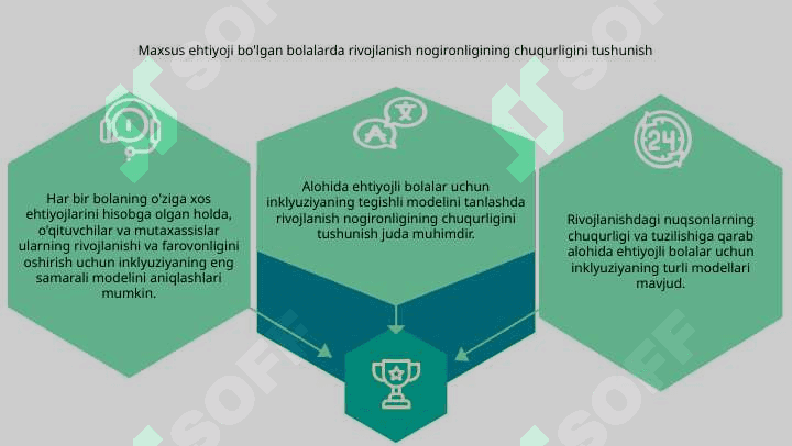 Alohida yordamga muhtoj bolalarda rivojlanishdagi nuqsonining chuqurligi va tuzilishiga qarab inklyuziya modellarini tanlash 3