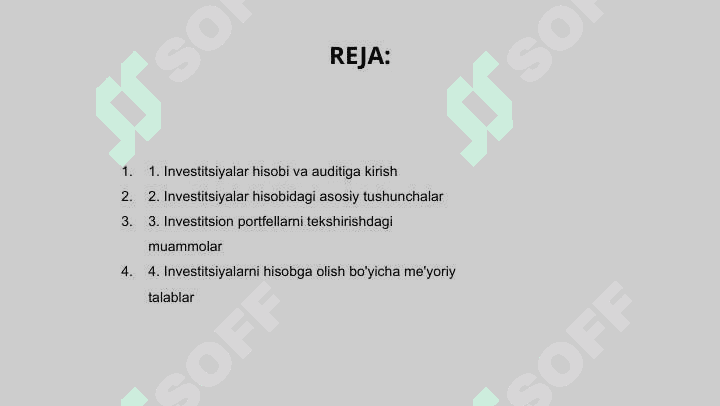Investitsiya hisobi va auditining muomolari 2
