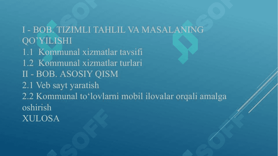 Komunal xizmatlarni ko’rsatuvch  shaxar haqida axborot beruvchi veb sayt yaratish 2