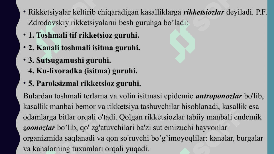 Rikketsiozlar. Etiologiya, epidemiologiya, klinikasi, diognostika, davolash 3