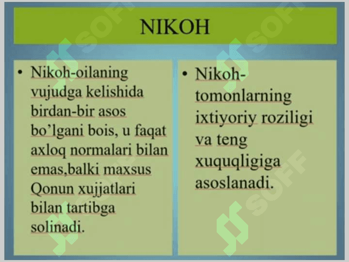 Nikox va oilaning axlokiy asoslari, uning yoshlar tarbiyasidagi urni 8