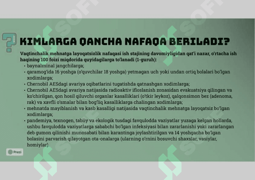 Vaqtincha mehnatga layoqatsizlik, homiladorlik va tug'ish bo'yicha nafaqalarni hisoblash tartibi 4
