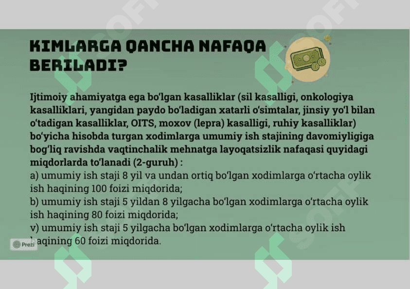 Vaqtincha mehnatga layoqatsizlik, homiladorlik va tug'ish bo'yicha nafaqalarni hisoblash tartibi 5