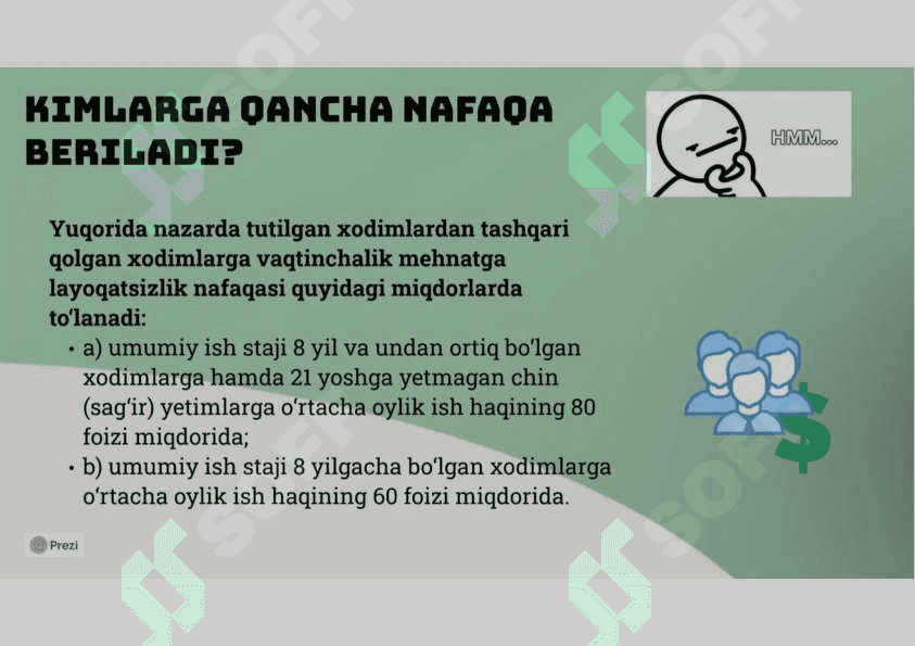 Vaqtincha mehnatga layoqatsizlik, homiladorlik va tug'ish bo'yicha nafaqalarni hisoblash tartibi 6