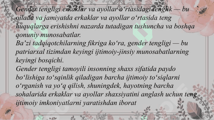 Gender tenglikning asosiy tamoyillari 3