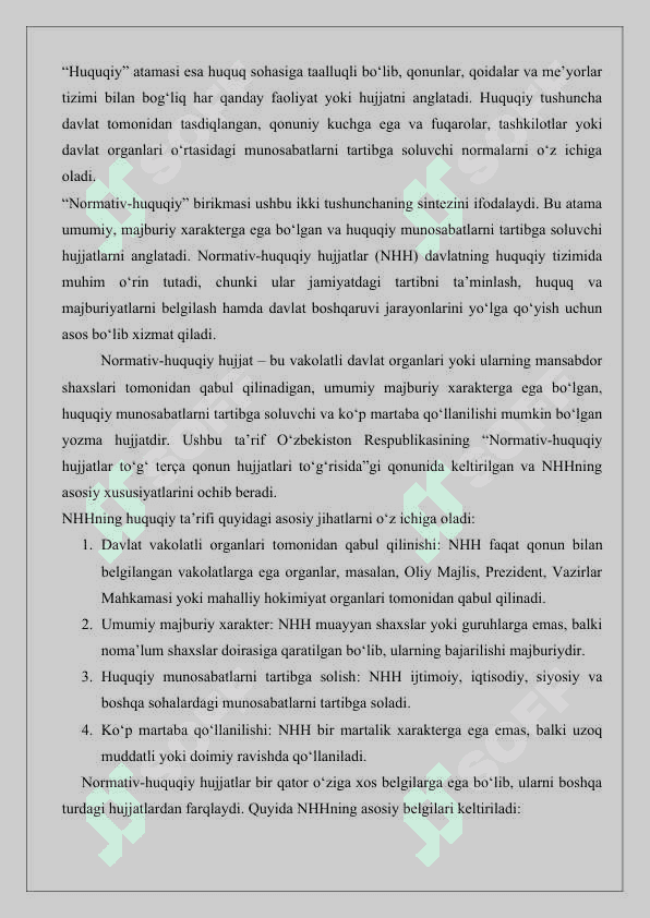 Normativ-huquqiy hujjat – huquqning manbasi 4