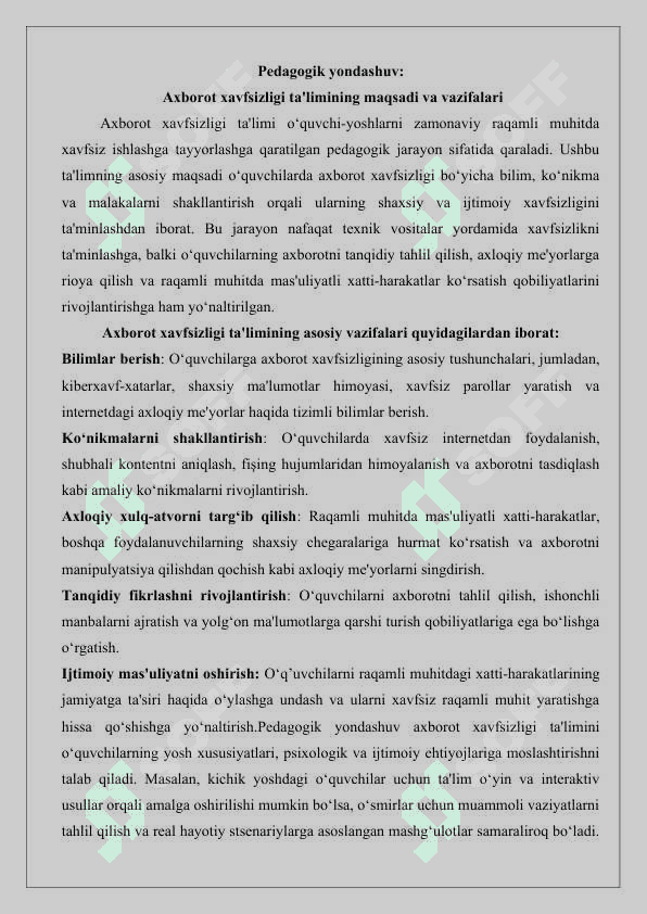 O‘quvchi-yoshlarda axborot xavfsizligi ko‘nikmalarini shakllantirishning ijtimoiy-pedagogik mohiyati 25 6