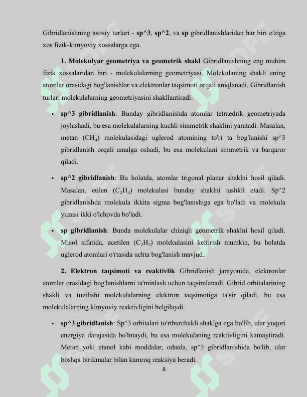 Organik birikmalarda gibridlanish 8