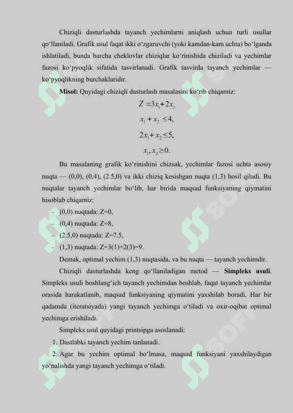 Chiziqli dasturlash masalalari uchun tayanch yechim tushunchasi, ularni aniqlash usullari 3