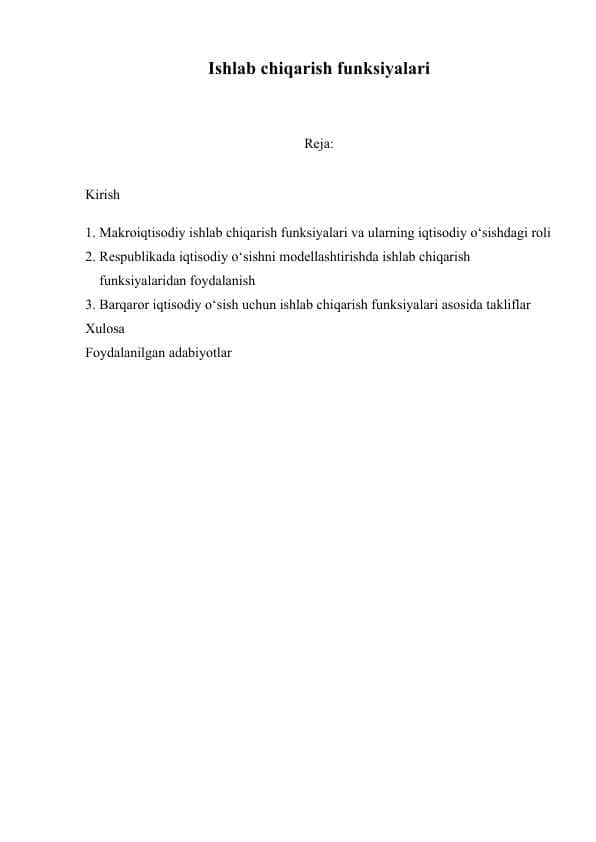 Ishlab chiqarish funksiyalari