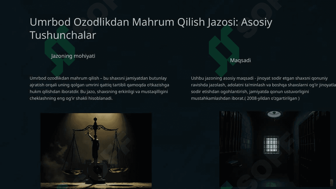 O'zbekiston Respublikasi Jinoyat Kodeksi: 51-modda - Umrbod Ozodlikdan Mahrum Qilish 2