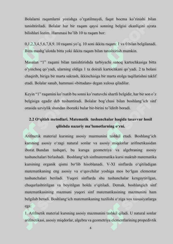 Matematika fanlaridan o`quvchilar bilim, malaka va ko`nikmalarni nazorat qilish shakllari 6