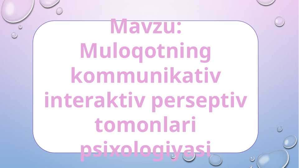 Muloqotning kommunikativ interaktiv perseptiv tomonlari psixologiyasi
