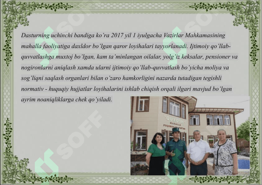 Davlatimizda oila va mahalla institutlarini yanada mustahkamlash borasida amalga oshirilgan ishlar 7