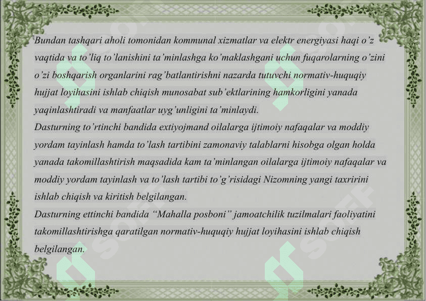 Davlatimizda oila va mahalla institutlarini yanada mustahkamlash borasida amalga oshirilgan ishlar 8