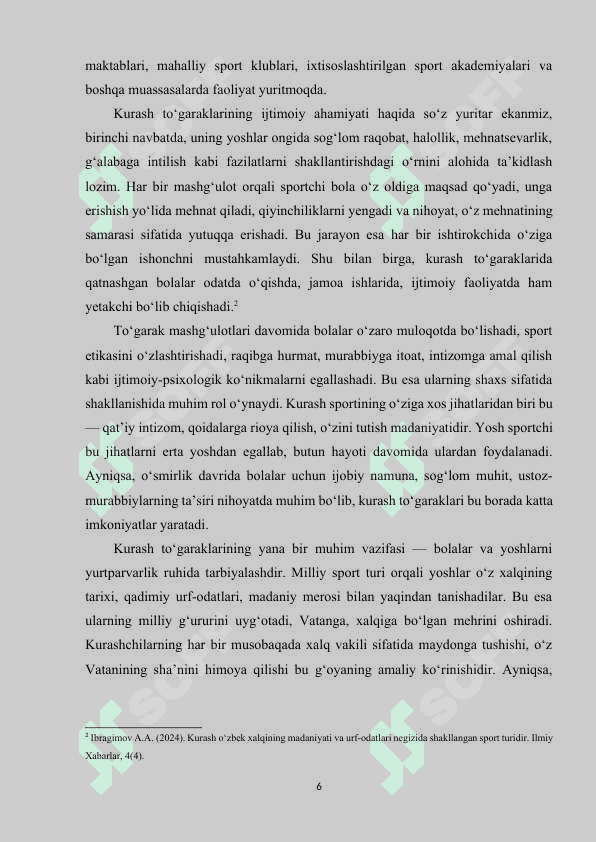 Kurash to‘garaklarini tashkil qilish va rejalashtirish. 6
