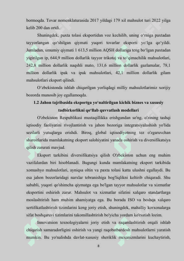 O‘zbekistonda oziq-ovqat xavfsizligini ta‘minlash yo‘nalishlari 8
