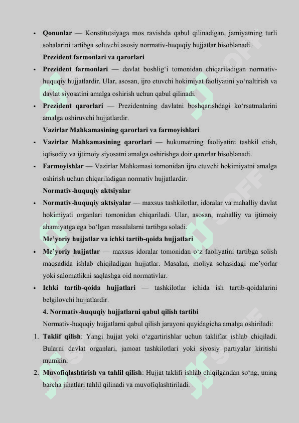Normativ-huquqiy hujjat – huquqning manbasi. Normativ-huquqiy hujjatlarning turlari. 3