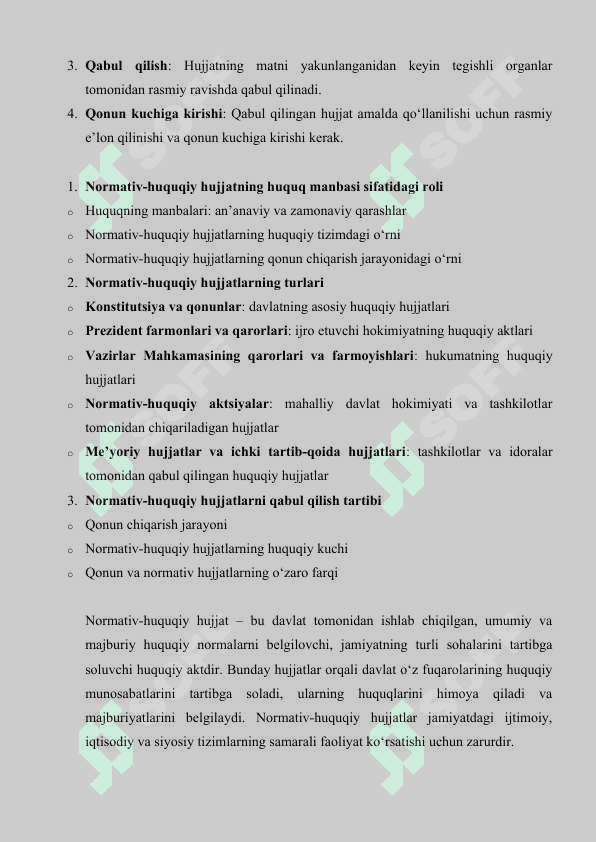 Normativ-huquqiy hujjat – huquqning manbasi. Normativ-huquqiy hujjatlarning turlari. 4