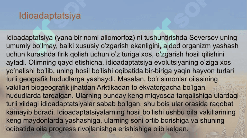 Umurtqali hayvonlar misolida aromorfoz, idioadaptatsiyalarni o'rganish 7