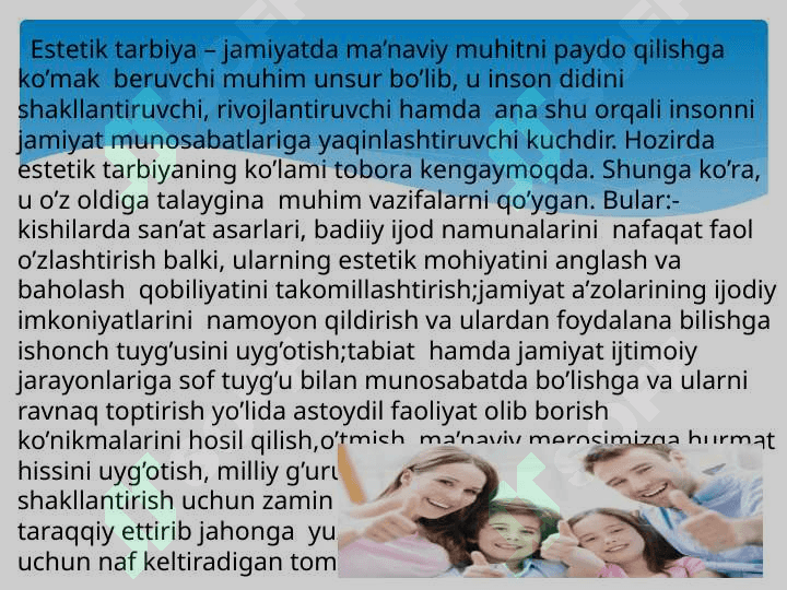 Oilada bolalarni estetik ruhda tarbiyalash.Oilada jismoniy tarbiyani yo’lga qo’yish 4