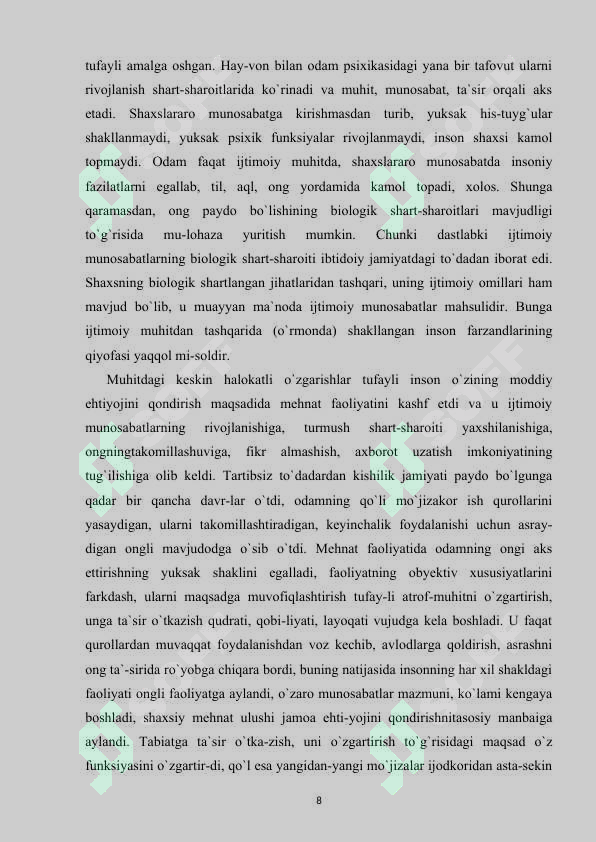 ONGNING TARIFI VA HAQIDAGI PSIXOLOGIK TASAVVURLAR kurs ishi 8