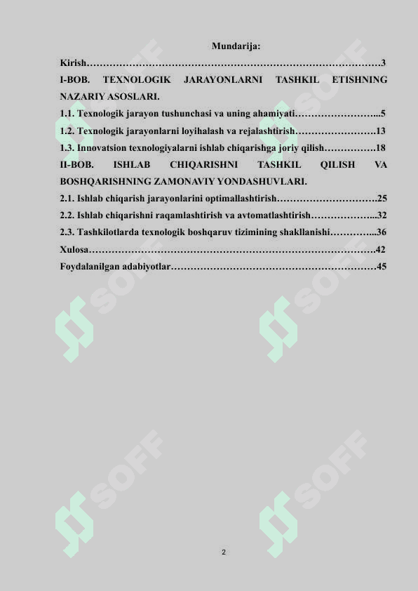 Texnologiya jarayonlari va ishlab chiqarishni tashkil qilish boshqaruv. 2