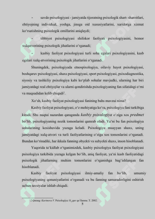 KASBIY FAOLIYAT PSIXOLOGIYASI MAVZUSI KURS ISHI 8