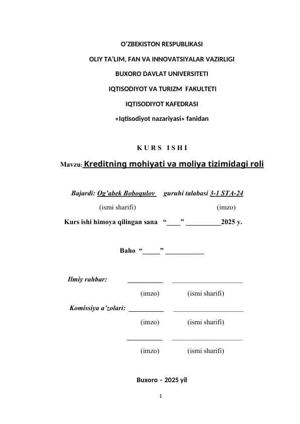 Kreditning mohiyati va moliya tizimidagi roli
