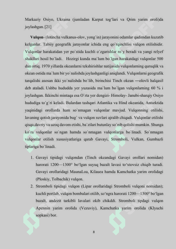 XALQ XO’JALIGIGA TA’SIR ETADIGAN TABIIY  GEOGRAFIK JARAYONLAR 8