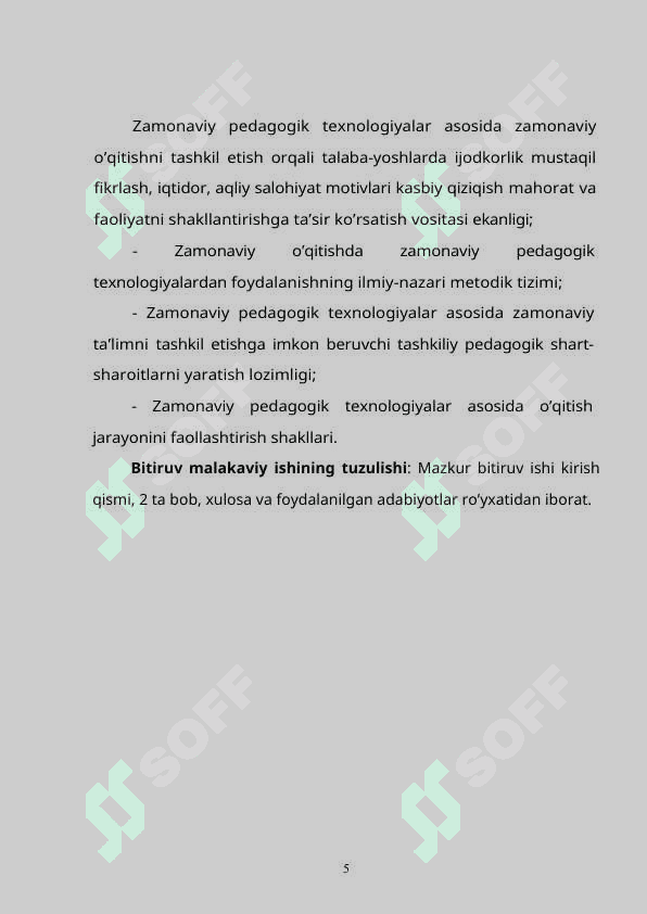 Boshlang’ich ta’limda qo’llaniladigan pedagogik texnologiyalar va ularning qo’llanishdagi o’ziga xosligi 5
