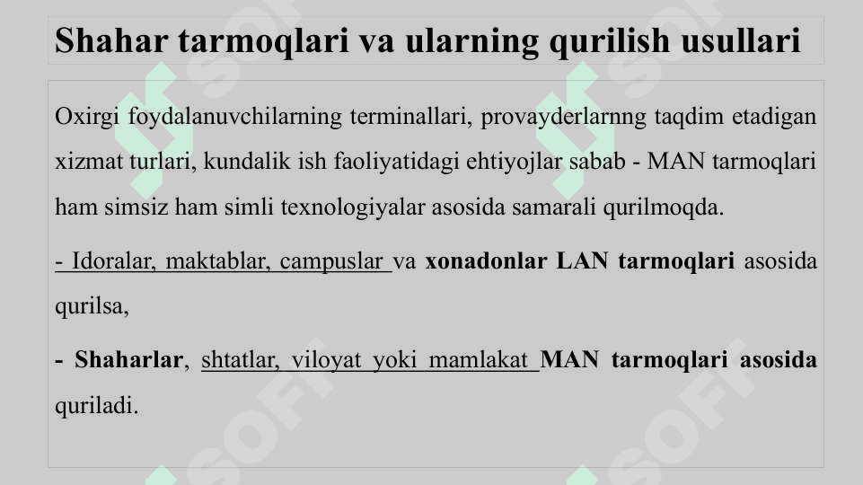 Kompyuter tarmoqlari Shahar tarmoqlari 8