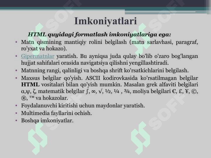 Statik veb sahifalar ishlab chiqish.HTML tili. 7