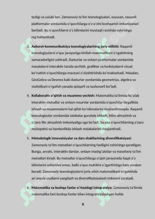 Matematika fanini oʻqitishda raqamli texnologiyalarni joriy etishning ahamiyati 8