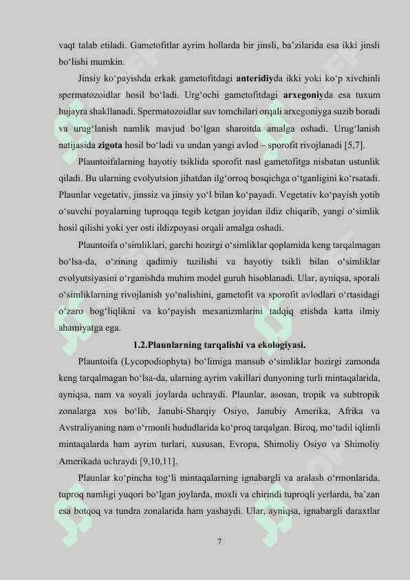 Plauntoifa (Lycopodiophyta) o‘simliklar bo‘limining asosiy sinflari, vakillari tuzilishi, ahamiyati 7