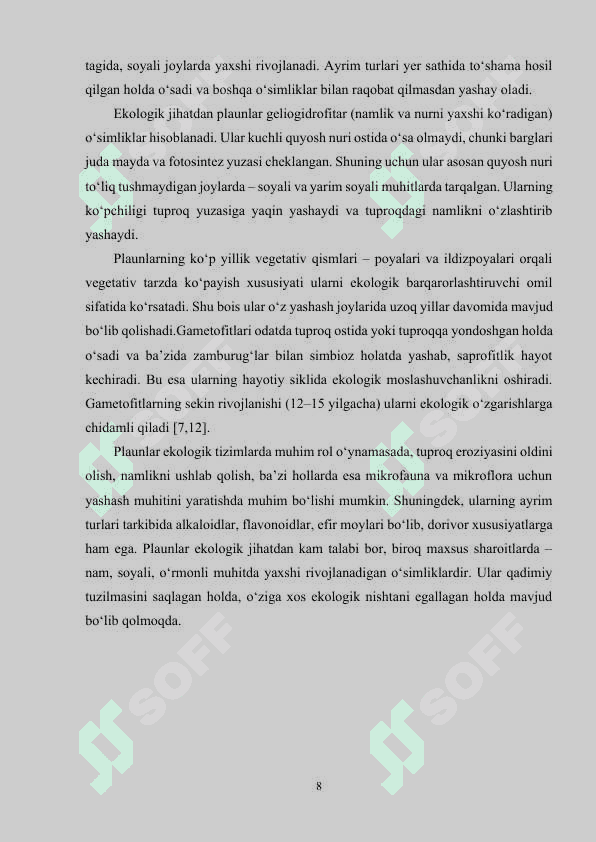 Plauntoifa (Lycopodiophyta) o‘simliklar bo‘limining asosiy sinflari, vakillari tuzilishi, ahamiyati 8